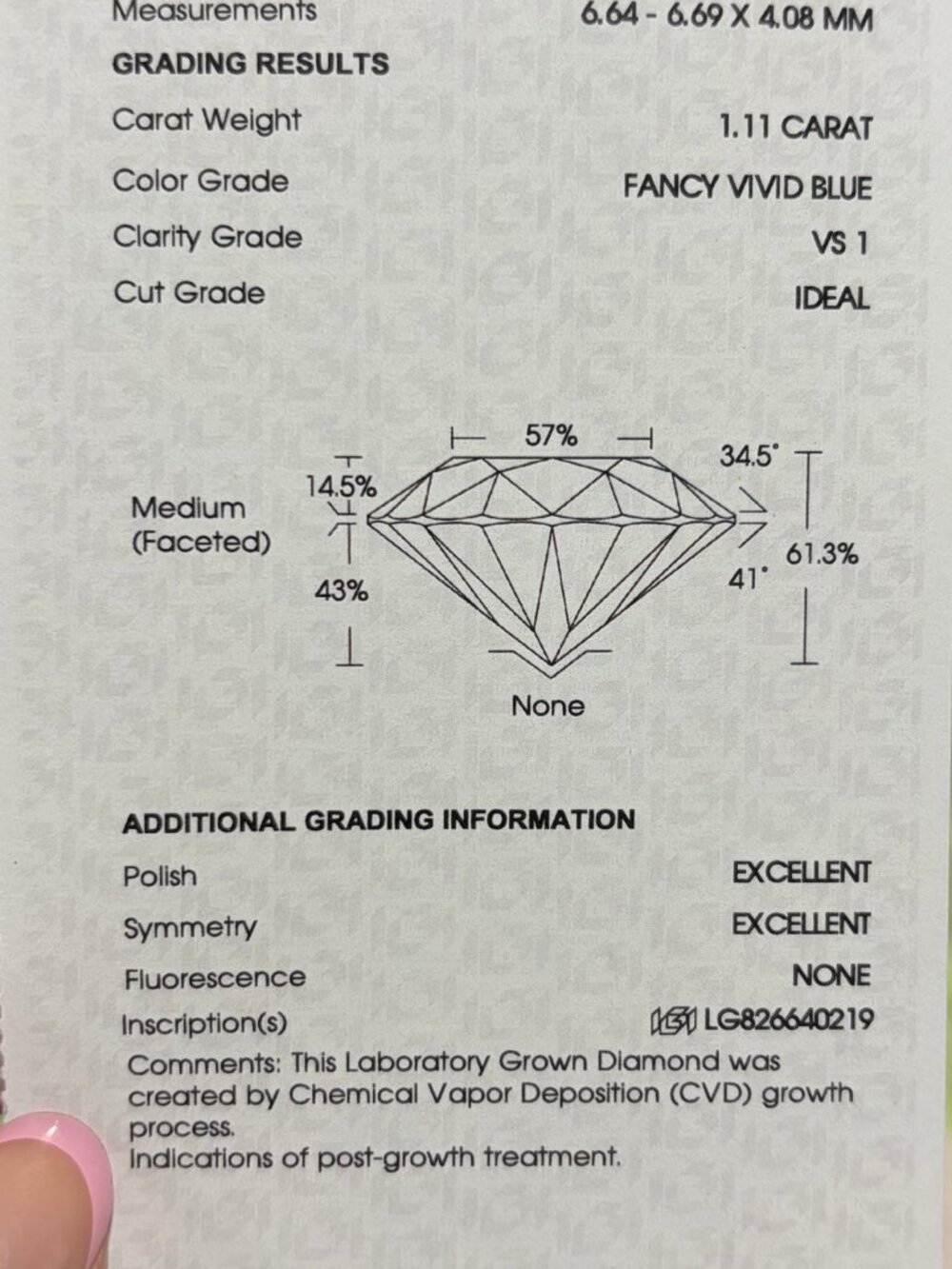 1.11 Ct Fancy Vivid Blue Lab Grown Diamond Round Brilliant IGI Certified VS1 - Picture 4 of 4